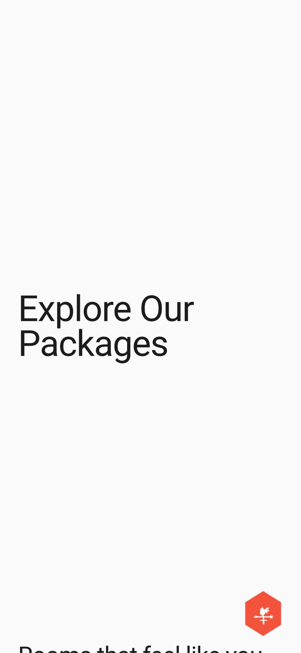 The test page on a phone scrolled to the Explore Our Packages heading, with the floating hex in the bottom-right corner of the screen