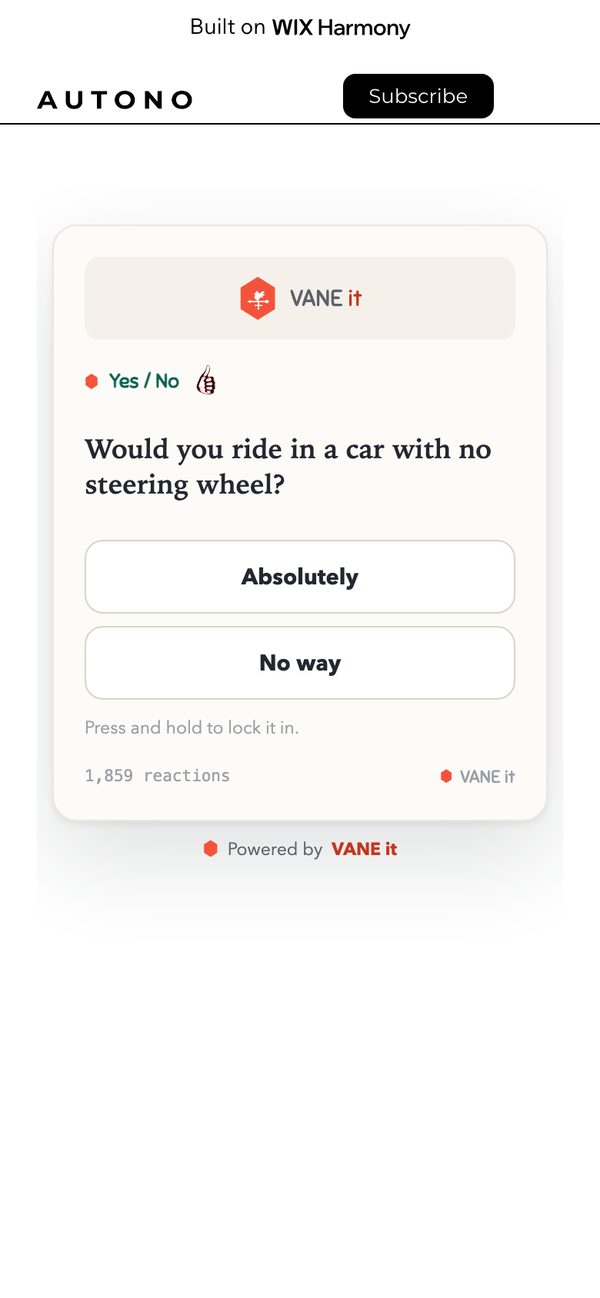 The About page of the Wix test site on a phone: the open Yes / No card under the heading